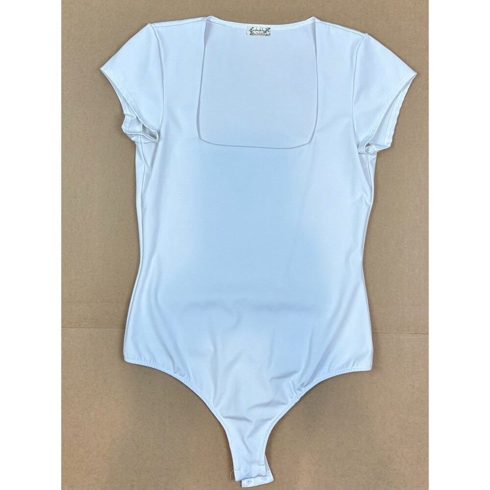 Intimately Free People Bodysuit White Short Sleeve Snap Stretch Sz Med